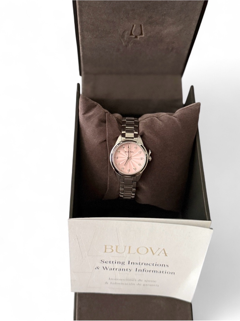 NWT Bulova Women's Stainless Steel Watch with Pink Dial